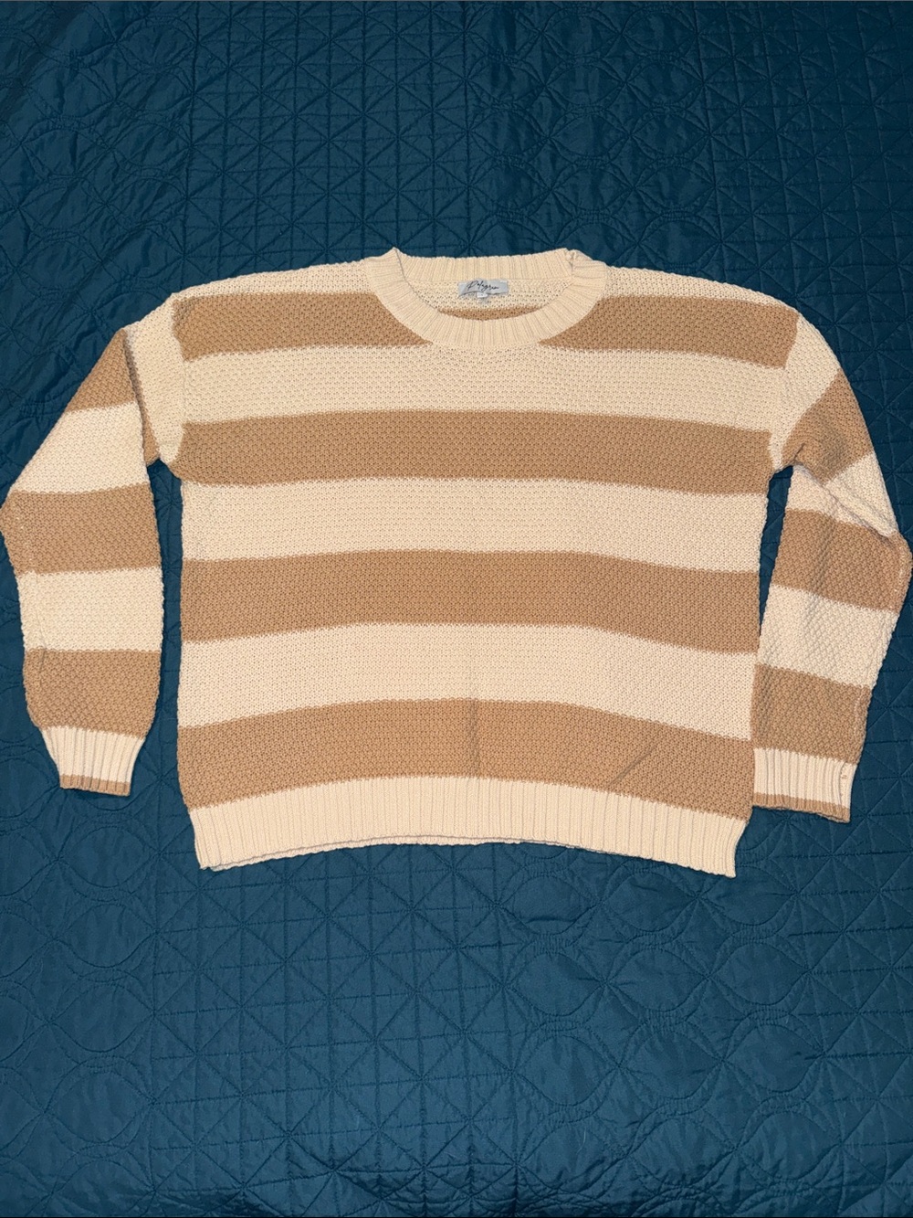 Polagram Striped Crewneck Sweater in Cream and Tan